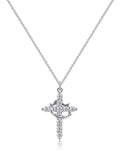 Silver Cross Crown Pendant Necklace
